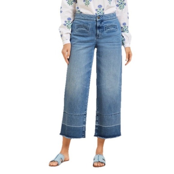 Talbots Denim - Talbots Wide Leg Crop Jean Mattituck Wash Blue Stretch Denim Size 10 NEW Cotton